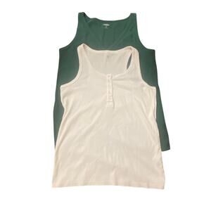 Set of 2 Ribbed Tank Tops Old Navy XXL Tall Green +  SO White Henley XXL Bundle